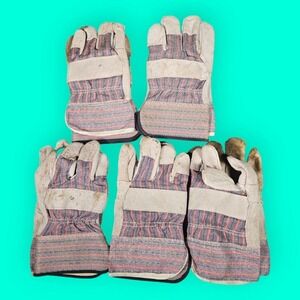 Bundle 5 Pairs Firm Grip Blue Suede Cowhide Leather Denim Work Gloves Size Large